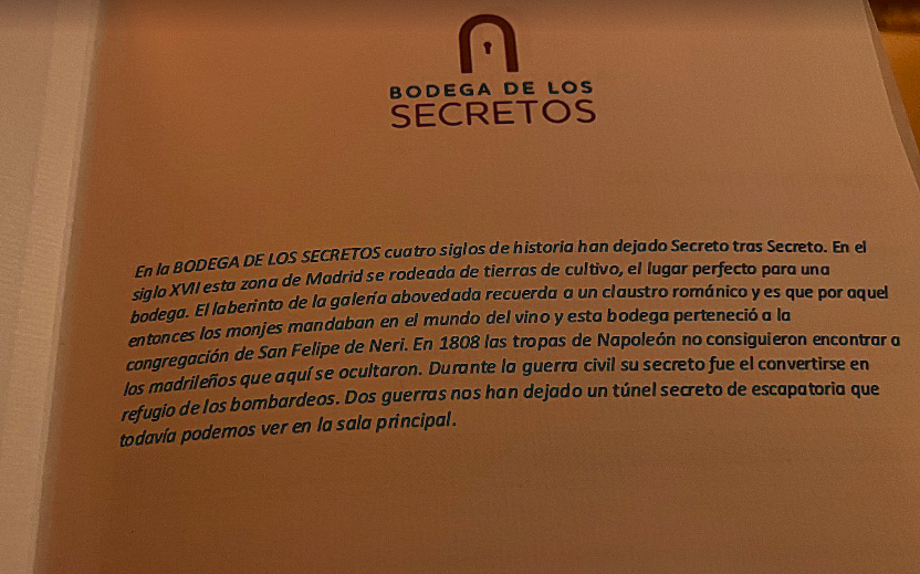 bodega de los secretos menu
