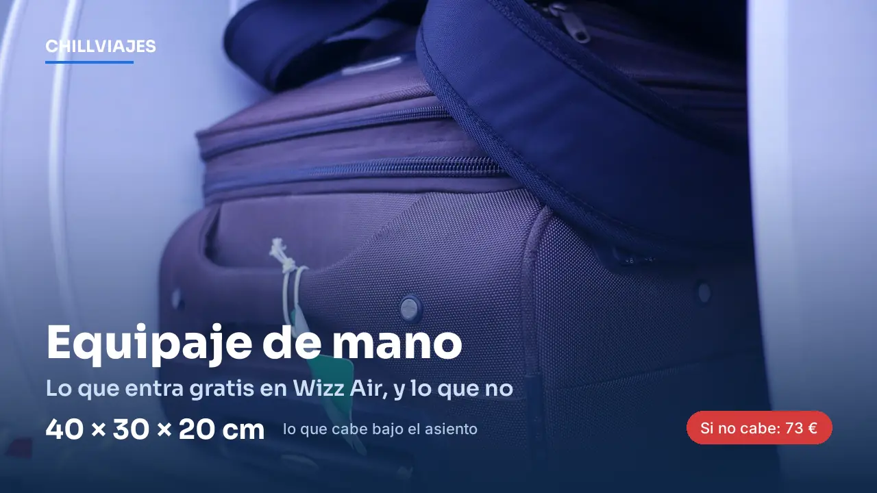 Equipaje de mano en el compartimento superior de un avión: medidas de 40x30x20 cm de Wizz Air y el recargo de 73 euros