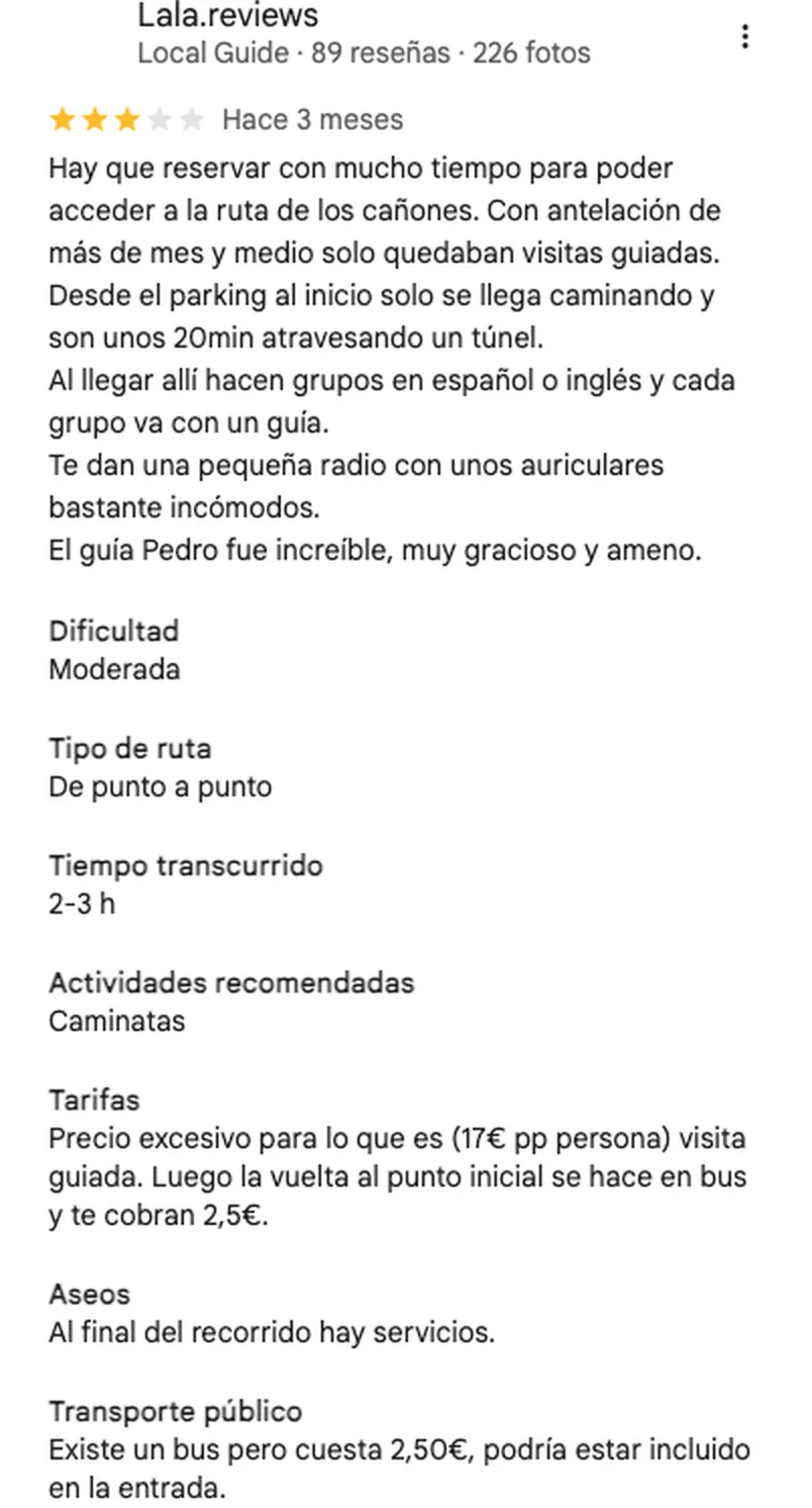 Reseña de tres estrellas del Caminito del Rey en Google: con mes y medio de antelación solo quedaban visitas guiadas