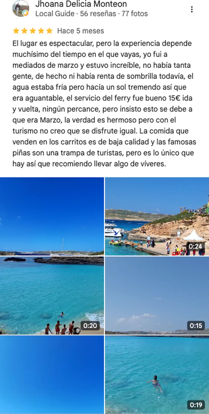 Reseña de cinco estrellas de la Laguna Azul en Google: en marzo sin gente la experiencia fue increíble