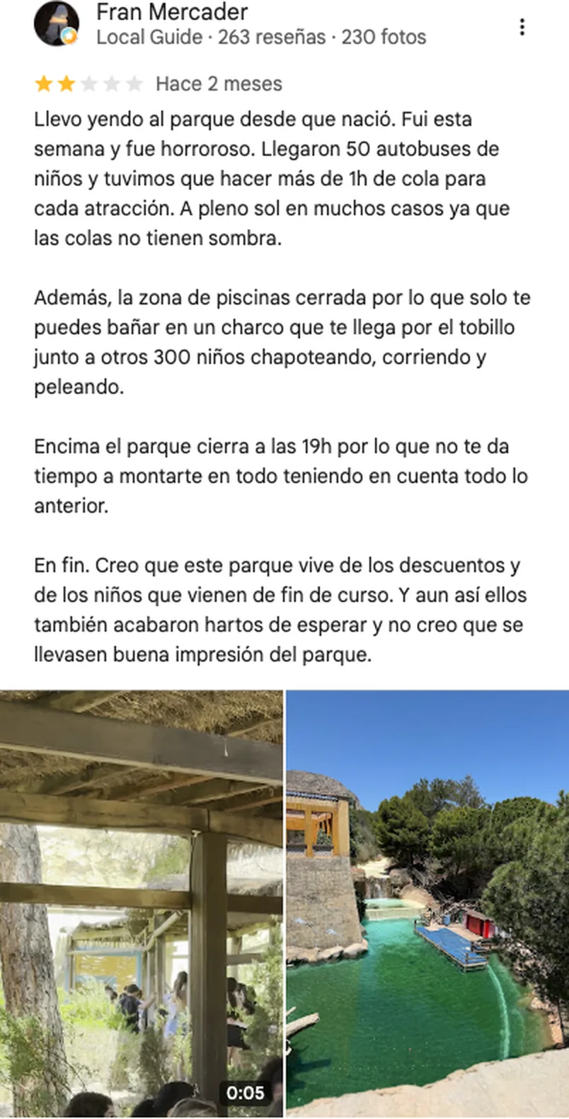 Reseña de dos estrellas de Terra Mítica en Google: más de una hora de cola por atracción a pleno sol un día de grupos escolares