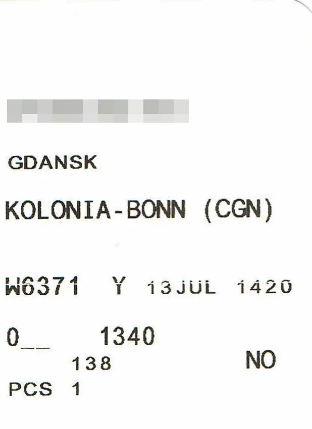Tarjeta de embarque de un vuelo de Wizz Air emitida en el check-in online